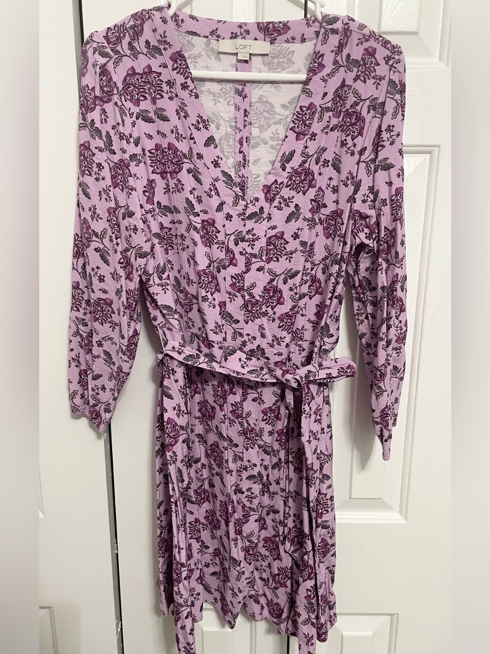 LOFT Lavender Floral Wrap dress with Tie Belt